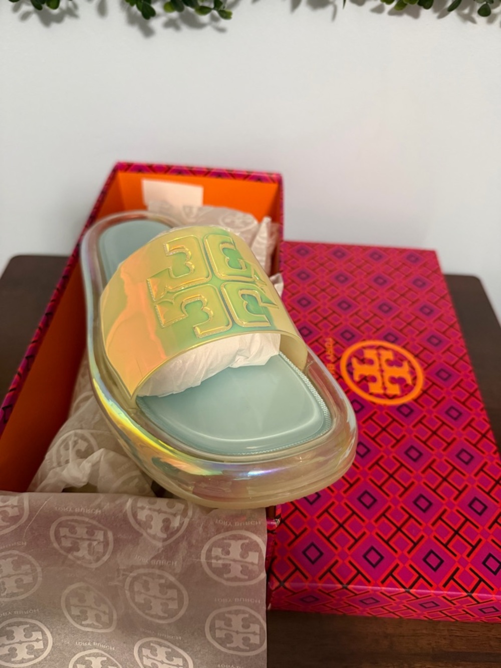Tory Burch bubble Iridescent Slide Sandal in Aqua